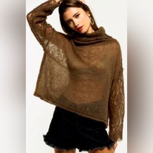 NEW POL Cozy Olive Cowl Neck Loose Knit Distressed Sweater Small fits M/L